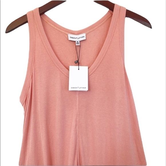GIBSON LATIMER NWT Hi Low Ribbed Knit  Sleeveless Top in Peach Size Medium - Picture 2 of 13